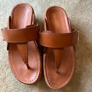 Fitflop Remi Adjustable Toe Post Wedge Slip On Sandals, Brown Cork   Size 5